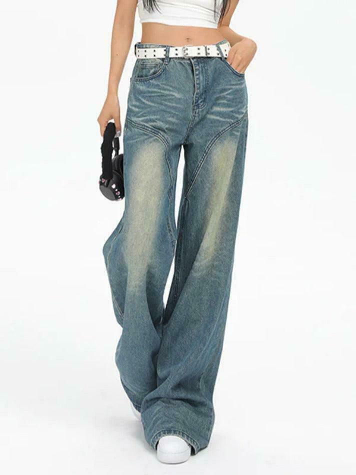 Vintage Washed Splice Boyfriend Jeans - Y2K Fashion Staple for Coquette Aesthetic & Grunge Style