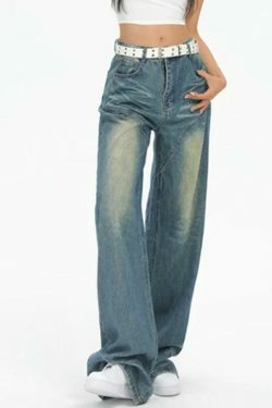 Vintage Washed Splice Boyfriend Jeans - Y2K Fashion Staple for Coquette Aesthetic & Grunge Style