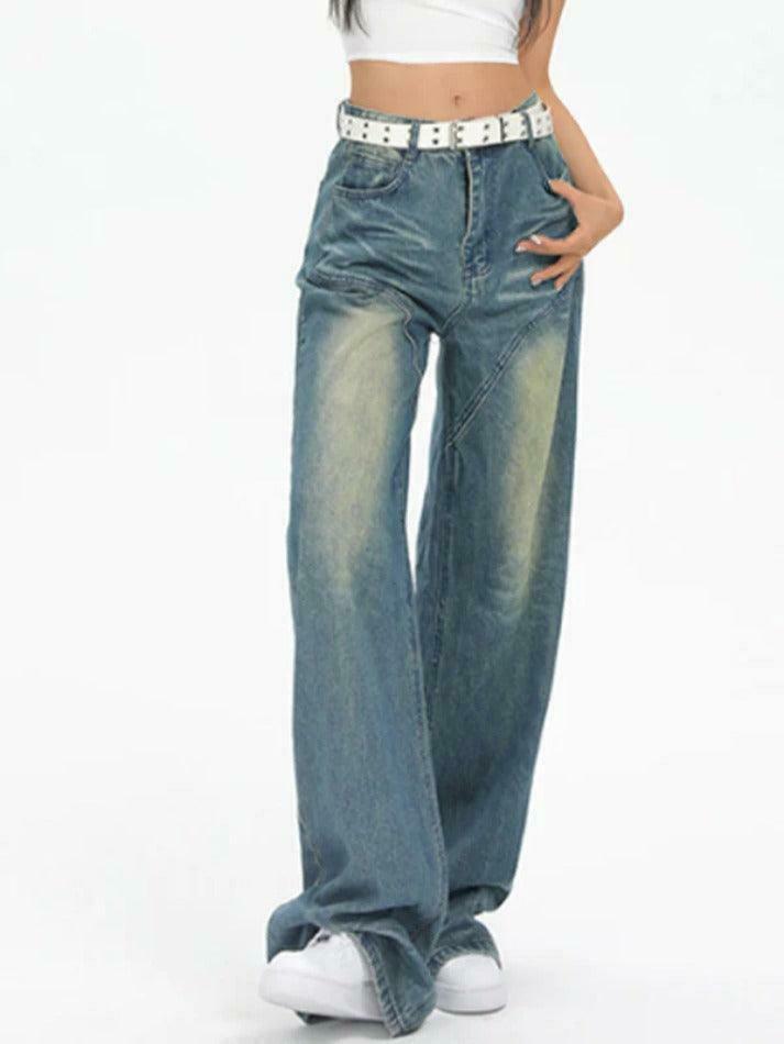 Vintage Washed Splice Boyfriend Jeans - Y2K Fashion Staple for Coquette Aesthetic & Grunge Style