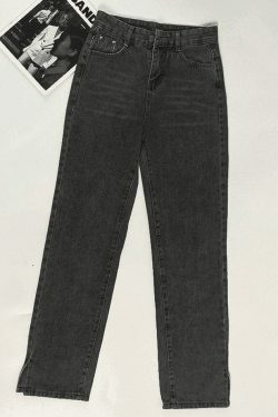 Vintage Washed Split Boyfriend Jeans - Y2K Fashion Aesthetic for Women