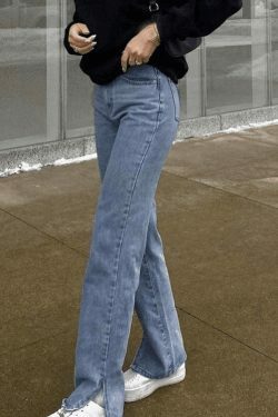 Vintage Washed Split Boyfriend Jeans - Y2K Fashion Aesthetic for Women