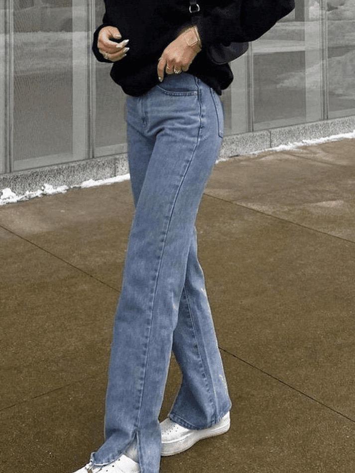 Vintage Washed Split Boyfriend Jeans - Y2K Fashion Aesthetic for Women Vintage Washed Split Boyfriend Jeans - Y2K Fashion Aesthetic for Women
