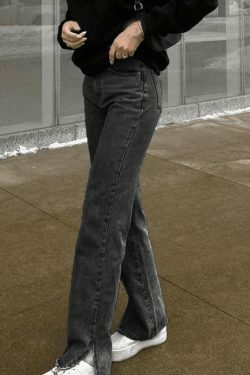 Vintage Washed Split Boyfriend Jeans - Y2K Fashion Aesthetic for Women