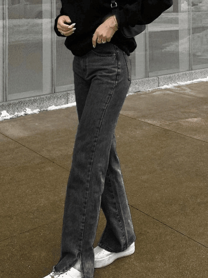 Vintage Washed Split Boyfriend Jeans - Y2K Fashion Aesthetic for Women Vintage Washed Split Boyfriend Jeans - Y2K Fashion Aesthetic for Women