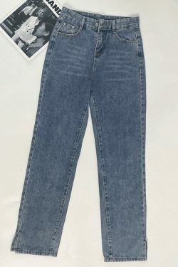 Vintage Washed Split Boyfriend Jeans - Y2K Fashion Aesthetic for Women