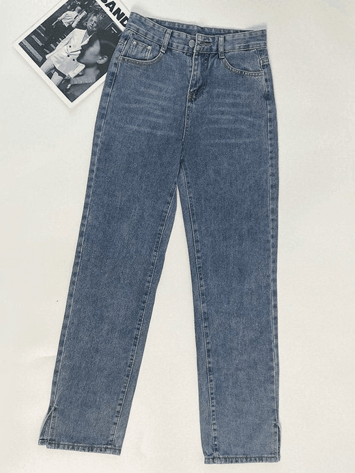 Vintage Washed Split Boyfriend Jeans - Y2K Fashion Aesthetic for Women Vintage Washed Split Boyfriend Jeans - Y2K Fashion Aesthetic for Women