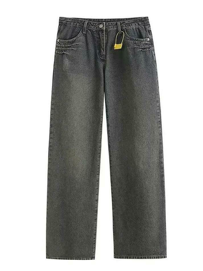 Vintage Washed Wide Leg Jeans: Y2K Fashion Staple for Women's Grunge and Coquette Aesthetic Outfits