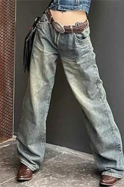 Vintage Washed Wide Leg Jeans: Y2K Fashion Staple for Women's Grunge and Coquette Aesthetic Outfits