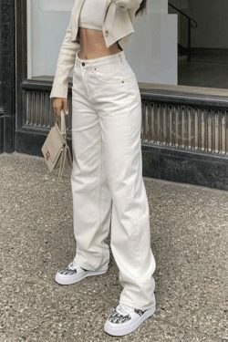 Vintage White Washed Boyfriend Jeans - Y2K Fashion Staple for Women's Grunge and Coquette Aesthetic