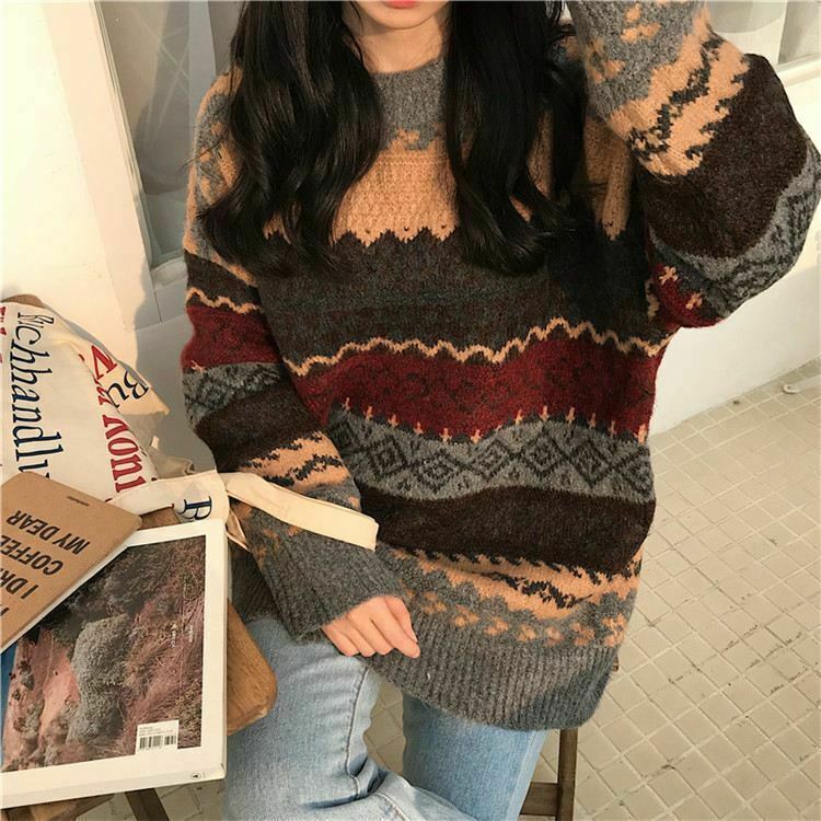 Vintage Winter Sweater: Y2K Aesthetic Coquette Style with Grunge Flair and Pastel Goth Vibes Vintage Winter Sweater: Y2K Aesthetic Coquette Style with Grunge Flair and Pastel Goth Vibes