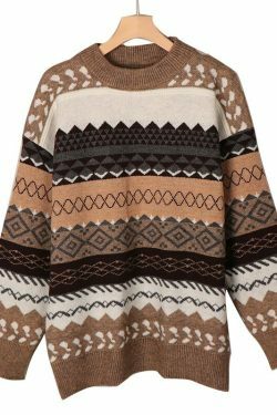 Vintage Winter Sweater: Y2K Aesthetic Coquette Style with Grunge Flair and Pastel Goth Vibes