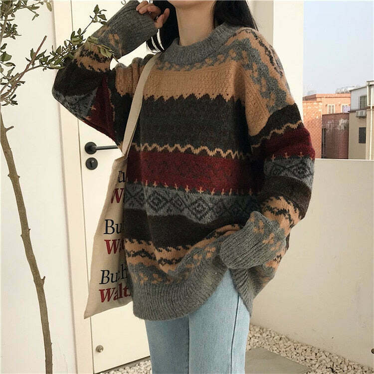 Vintage Winter Sweater: Y2K Aesthetic Coquette Style with Grunge Flair and Pastel Goth Vibes Vintage Winter Sweater: Y2K Aesthetic Coquette Style with Grunge Flair and Pastel Goth Vibes