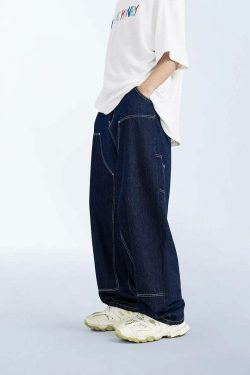Vintage Y2K Aesthetic Cargo Skirt with Loose Fit Skater Jeans