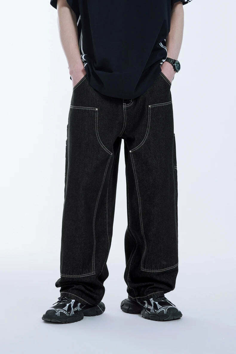 Vintage Y2K Aesthetic Cargo Skirt with Loose Fit Skater Jeans Vintage Y2K Aesthetic Cargo Skirt with Loose Fit Skater Jeans