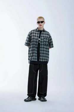 Vintage Y2K Aesthetic Cargo Skirt with Loose Fit Skater Jeans