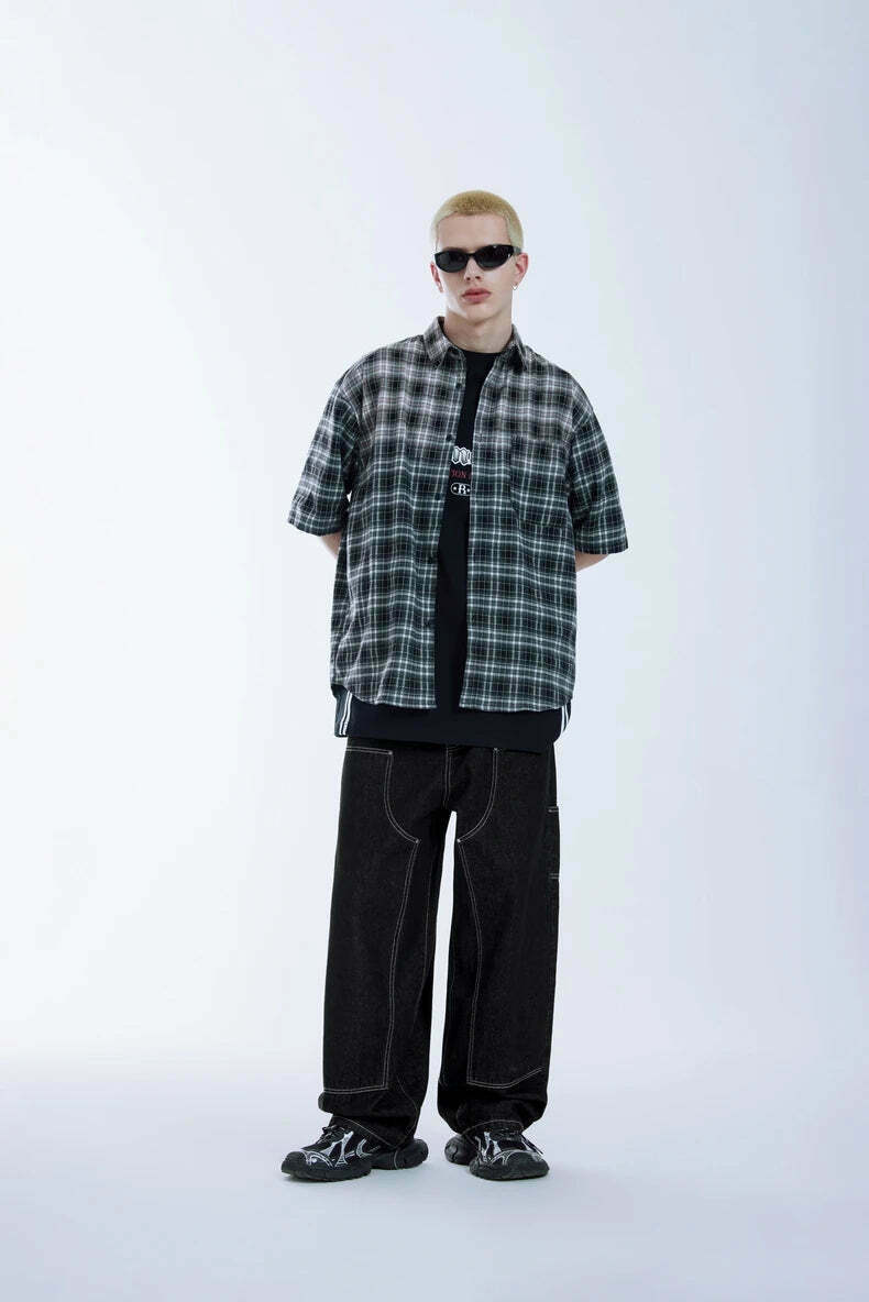 Vintage Y2K Aesthetic Cargo Skirt with Loose Fit Skater Jeans Vintage Y2K Aesthetic Cargo Skirt with Loose Fit Skater Jeans