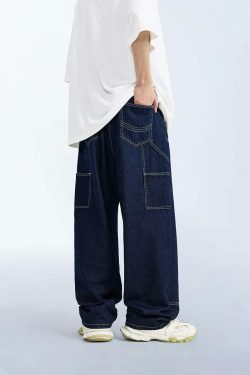 Vintage Y2K Aesthetic Cargo Skirt with Loose Fit Skater Jeans