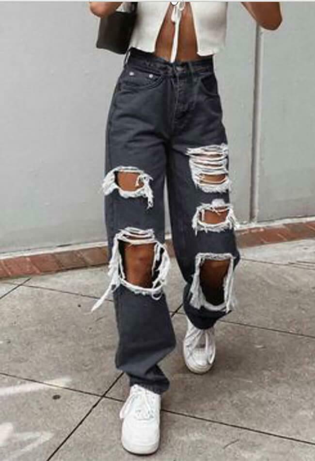 Vintage Y2K Aesthetic Cargo Skirt with Ripped High Waist Boyfriend Jeans Vintage Y2K Aesthetic Cargo Skirt with Ripped High Waist Boyfriend Jeans