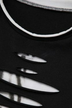 Vintage Y2K Aesthetic Destroyed Tank Top for Women - Coquette Style Grunge Fashion