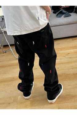 Vintage Y2K Aesthetic Embroidered Jeans - Coquette Style with Grunge & Pastel Goth Vibes