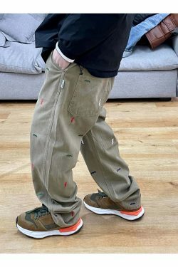 Vintage Y2K Aesthetic Embroidered Jeans - Coquette Style with Grunge & Pastel Goth Vibes