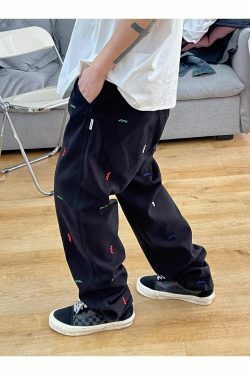 Vintage Y2K Aesthetic Embroidered Jeans - Coquette Style with Grunge & Pastel Goth Vibes