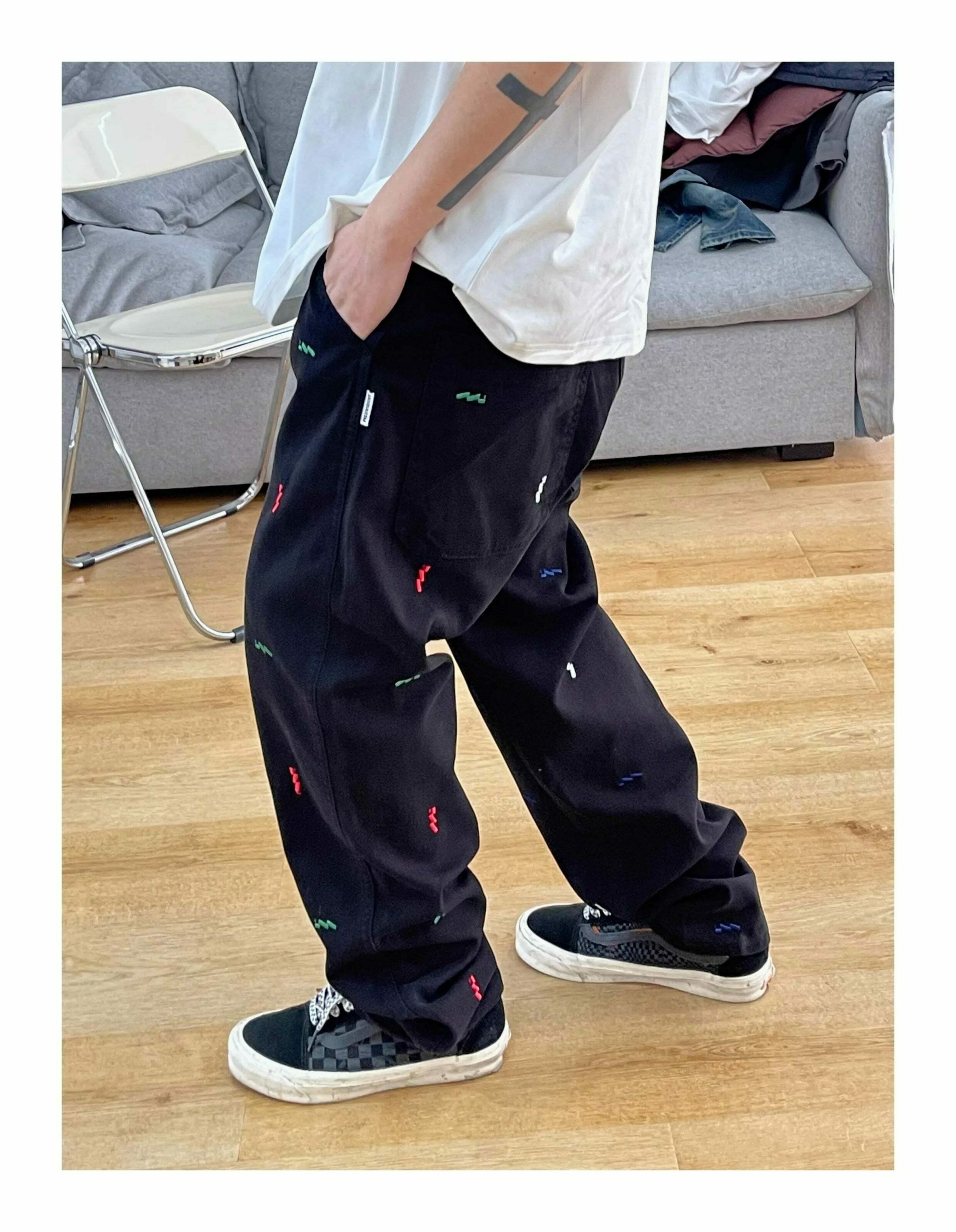 Vintage Y2K Aesthetic Embroidered Jeans - Coquette Style with Grunge & Pastel Goth Vibes Vintage Y2K Aesthetic Embroidered Jeans - Coquette Style with Grunge & Pastel Goth Vibes