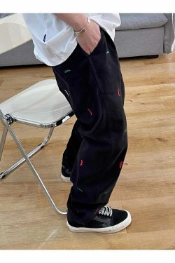 Vintage Y2K Aesthetic Embroidered Jeans - Coquette Style with Grunge & Pastel Goth Vibes