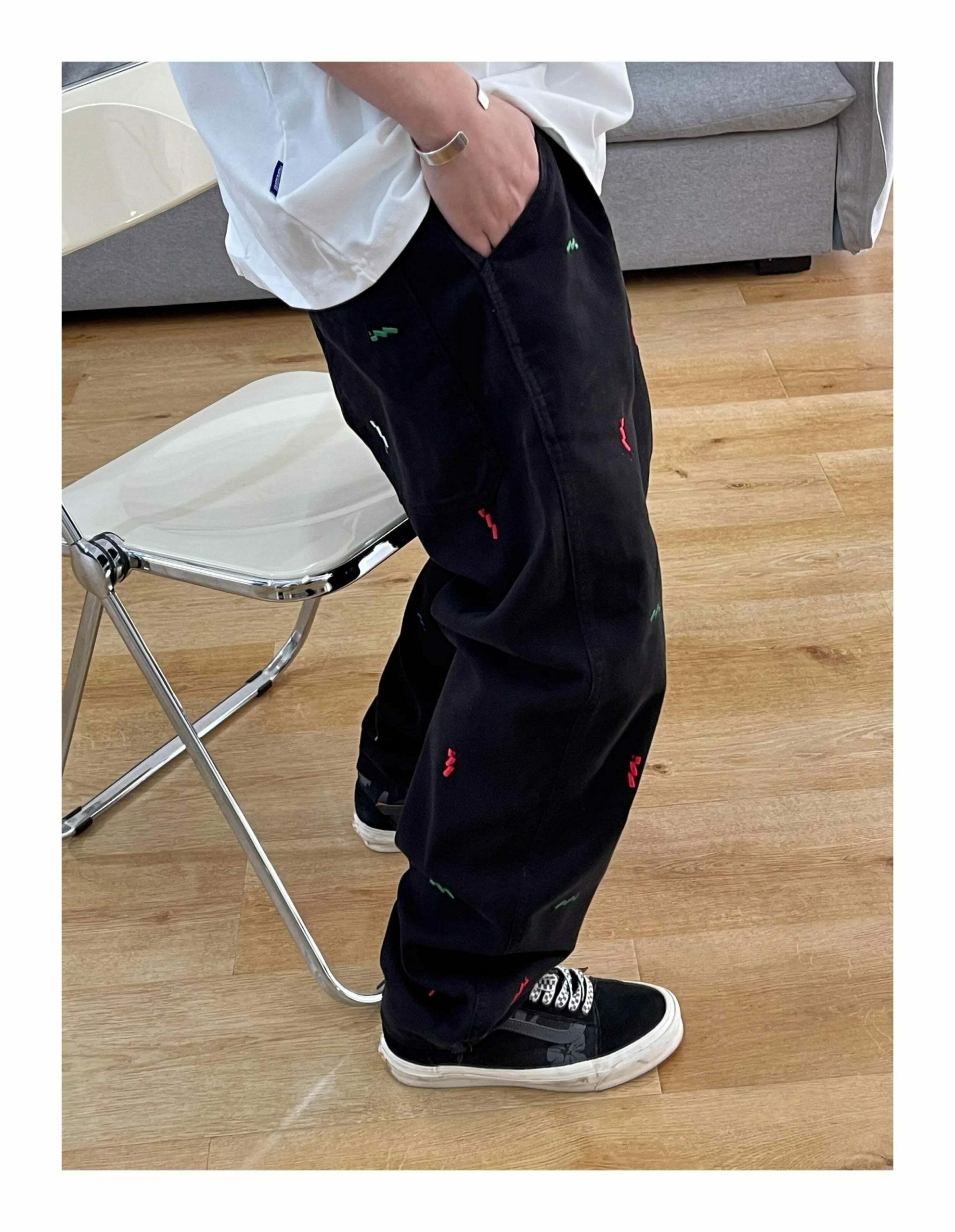 Vintage Y2K Aesthetic Embroidered Jeans - Coquette Style with Grunge & Pastel Goth Vibes Vintage Y2K Aesthetic Embroidered Jeans - Coquette Style with Grunge & Pastel Goth Vibes