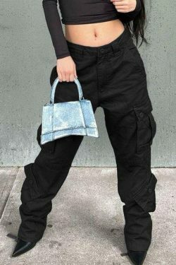 Vintage Y2K Cargo Jeans: Coquette Aesthetic Grunge Style for Women