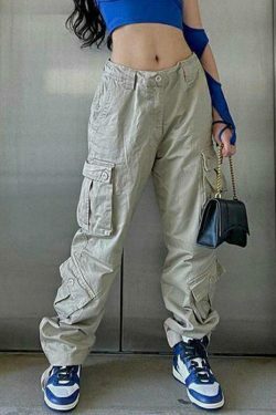 Vintage Y2K Cargo Jeans: Coquette Aesthetic Grunge Style for Women