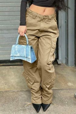 Vintage Y2K Cargo Jeans: Coquette Aesthetic Grunge Style for Women