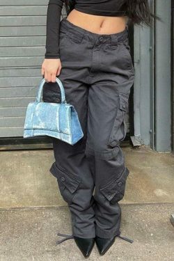 Vintage Y2K Cargo Jeans: Coquette Aesthetic Grunge Style for Women