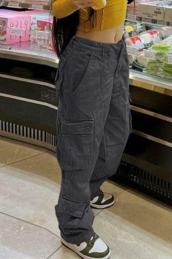 Vintage Y2K Cargo Jeans: Coquette Aesthetic Grunge Style for Women