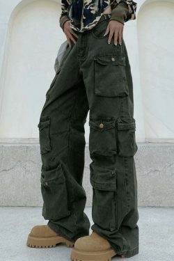 Vintage Y2K Cargo Jeans for Women - Coquette Aesthetic, Grunge Style, Pastel Goth Fashion