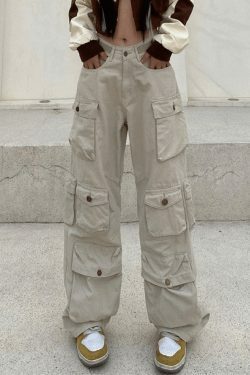 Vintage Y2K Cargo Jeans for Women - Coquette Aesthetic, Grunge Style, Pastel Goth Fashion