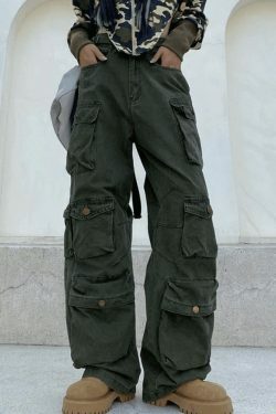 Vintage Y2K Cargo Jeans for Women - Coquette Aesthetic, Grunge Style, Pastel Goth Fashion