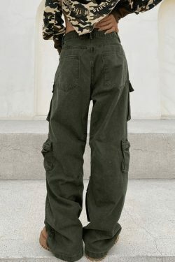 Vintage Y2K Cargo Jeans for Women - Coquette Aesthetic, Grunge Style, Pastel Goth Fashion