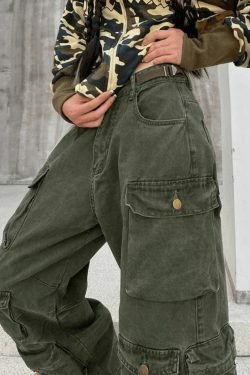 Vintage Y2K Cargo Jeans for Women - Coquette Aesthetic, Grunge Style, Pastel Goth Fashion