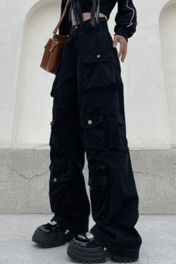 Vintage Y2K Cargo Jeans for Women - Coquette Aesthetic, Grunge Style, Pastel Goth Fashion