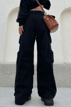 Vintage Y2K Cargo Jeans for Women - Coquette Aesthetic, Grunge Style, Pastel Goth Fashion