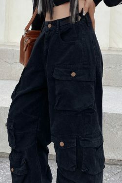 Vintage Y2K Cargo Jeans for Women - Coquette Aesthetic, Grunge Style, Pastel Goth Fashion