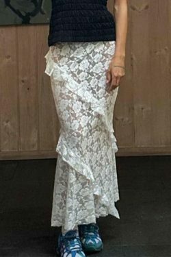 Vintage Y2K Lace Midi Skirt - Coquette Aesthetic, Grunge Style, Pastel Goth