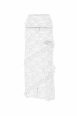 Vintage Y2K Lace Midi Skirt - Coquette Aesthetic, Grunge Style, Pastel Goth