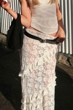 Vintage Y2K Lace Midi Skirt - Coquette Aesthetic, Grunge Style, Pastel Goth