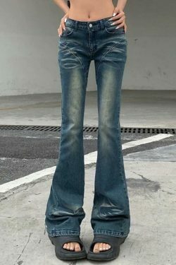 Vintage Y2K Style Bootcut Denim Jeans for Women - Coquette Aesthetic Grunge Fashion