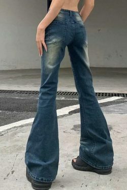 Vintage Y2K Style Bootcut Denim Jeans for Women - Coquette Aesthetic Grunge Fashion