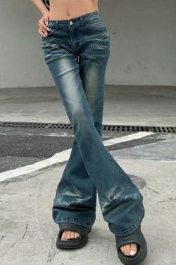 Vintage Y2K Style Bootcut Denim Jeans for Women - Coquette Aesthetic Grunge Fashion