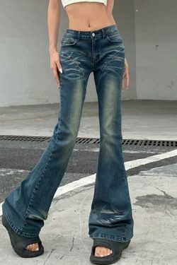 Vintage Y2K Style Bootcut Denim Jeans for Women - Coquette Aesthetic Grunge Fashion