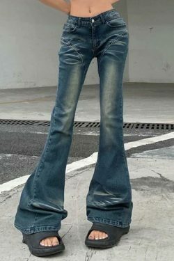 Vintage Y2K Style Bootcut Denim Jeans for Women - Coquette Aesthetic Grunge Fashion
